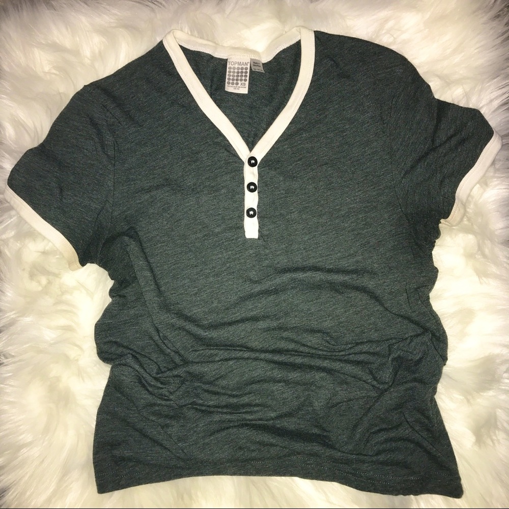 Topman Men's XS Green Grey Henley shirt pr…